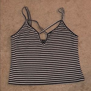 Black and white striped crop tank top